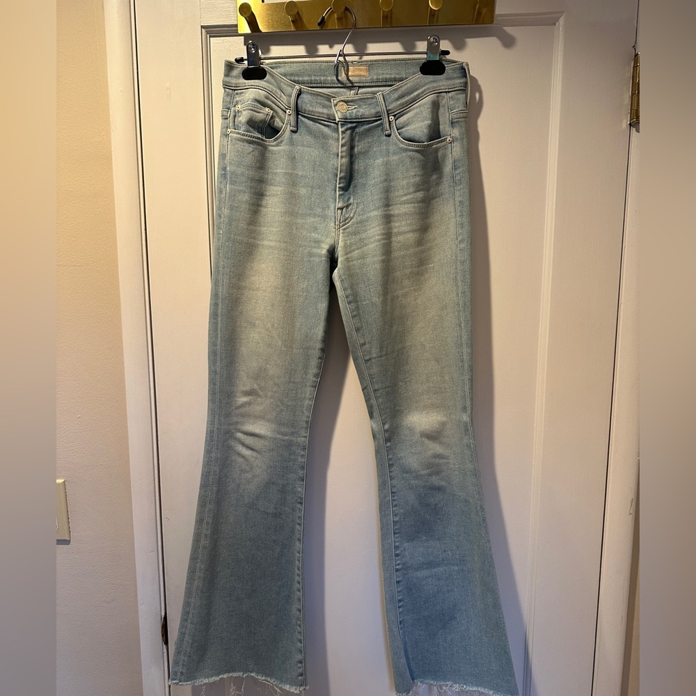 MOTHER Light Blue Bootcut Cropped Jeans